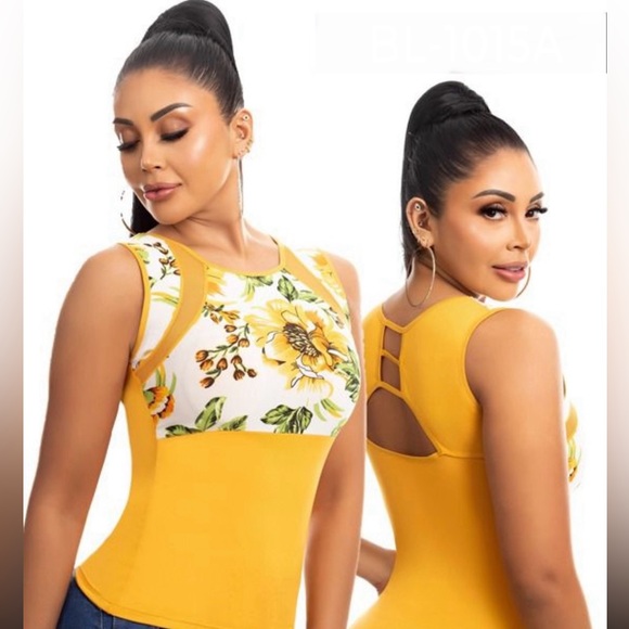 Tops - Colombian Style Yellow Shapewear Top Elegance and Style